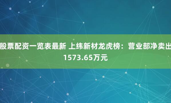 股票配资一览表最新 上纬新材龙虎榜：营业部净卖出1573.65万元