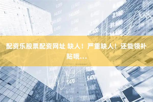 配资乐股票配资网址 缺人！严重缺人！还能领补贴哦…